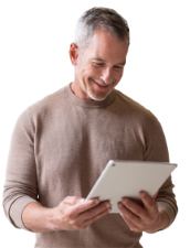 Man with tablet entering his bank details