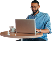 Man with laptop looking up an address